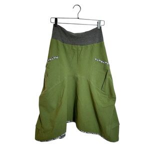 GRUB by Aimee G. Olive Green Bandana Trim Asymmetrical Hem Skirt Y2K Size Small